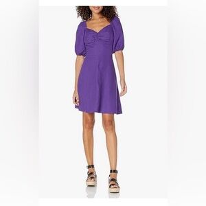 The Drop Purple Linen Blend Mini Dress NWT Small Puff Sleeve Sweetheart Chic